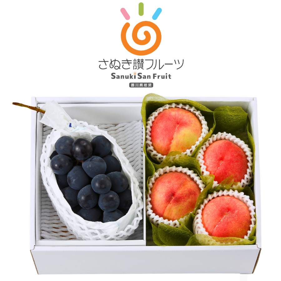 Yahoo! Yahoo!ショッピング(ヤフー ショッピング)【お中元 夏ギフト】香川県産 ピオーネ＆桃セット（約1.3kg）さぬき讃フルーツ 化粧箱入り 冷蔵便