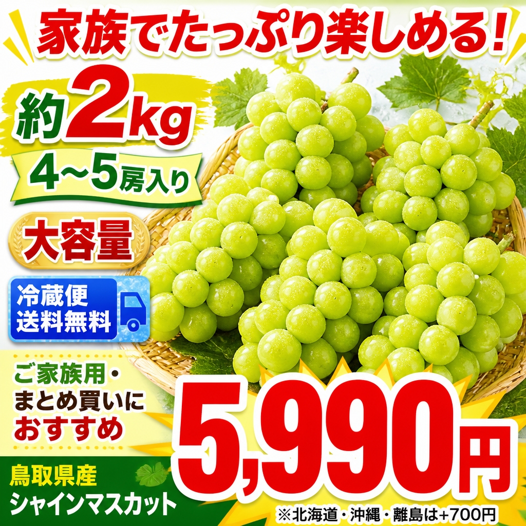 シャインマスカット ぶどう 鳥取県産 1.2kg 2房 秀品 種なし 皮ごと