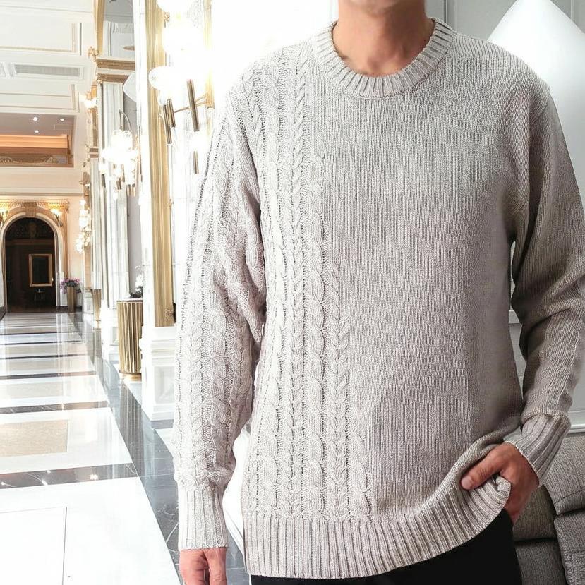 ニット セーター メンズ ケーブル編み 秋/冬 ベージュ/青/茶 クルー