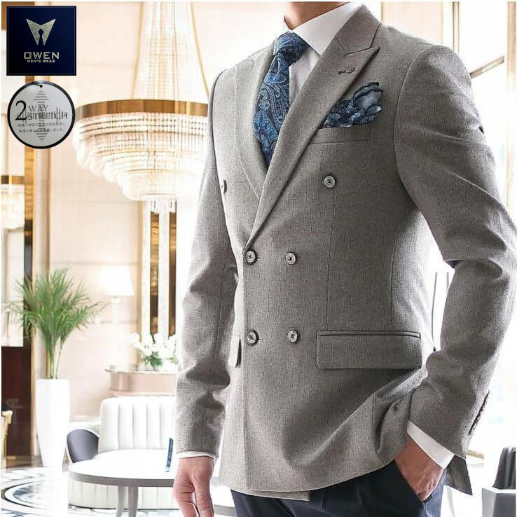 テーラードジャケット ダブル ブレザー ストライプ ストレッチ