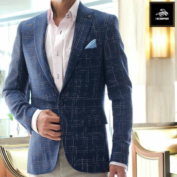 テーラードジャケット ブレザー ツイードジャケット ブルー かすれ