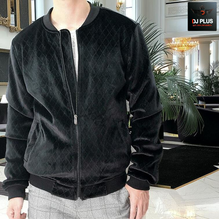 ベロア ジャケット メンズ ベルベッド アーガイル柄 黒 ストレッチ