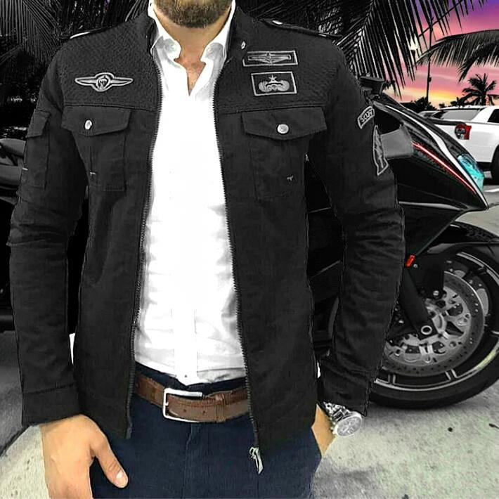 ミリタリージャケット メンズ ワッペン 紺 黒 アウター