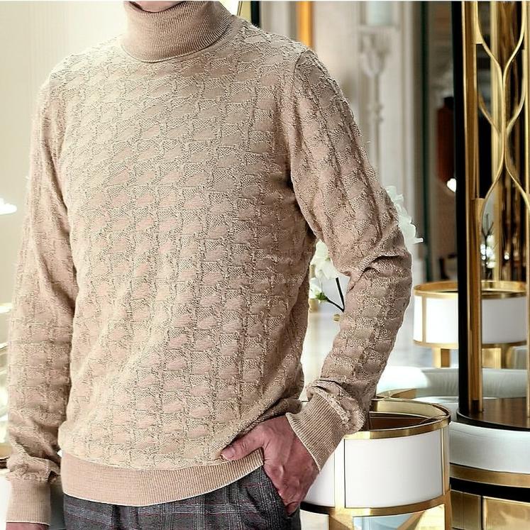 タートルネックセーター メンズ ハイネック ニット 薄手 薄地 幾何学