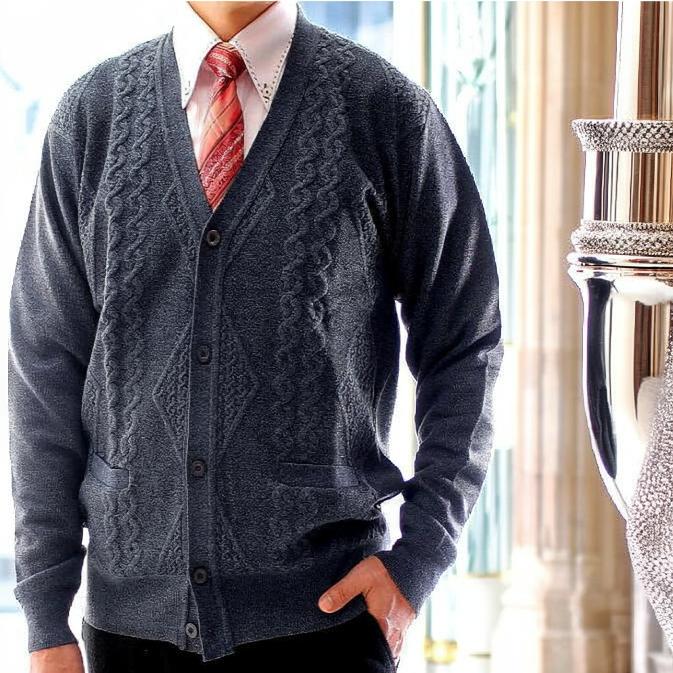 カーディガン メンズ ケーブル編み 紺/グレー/黒 秋/冬 オフィス