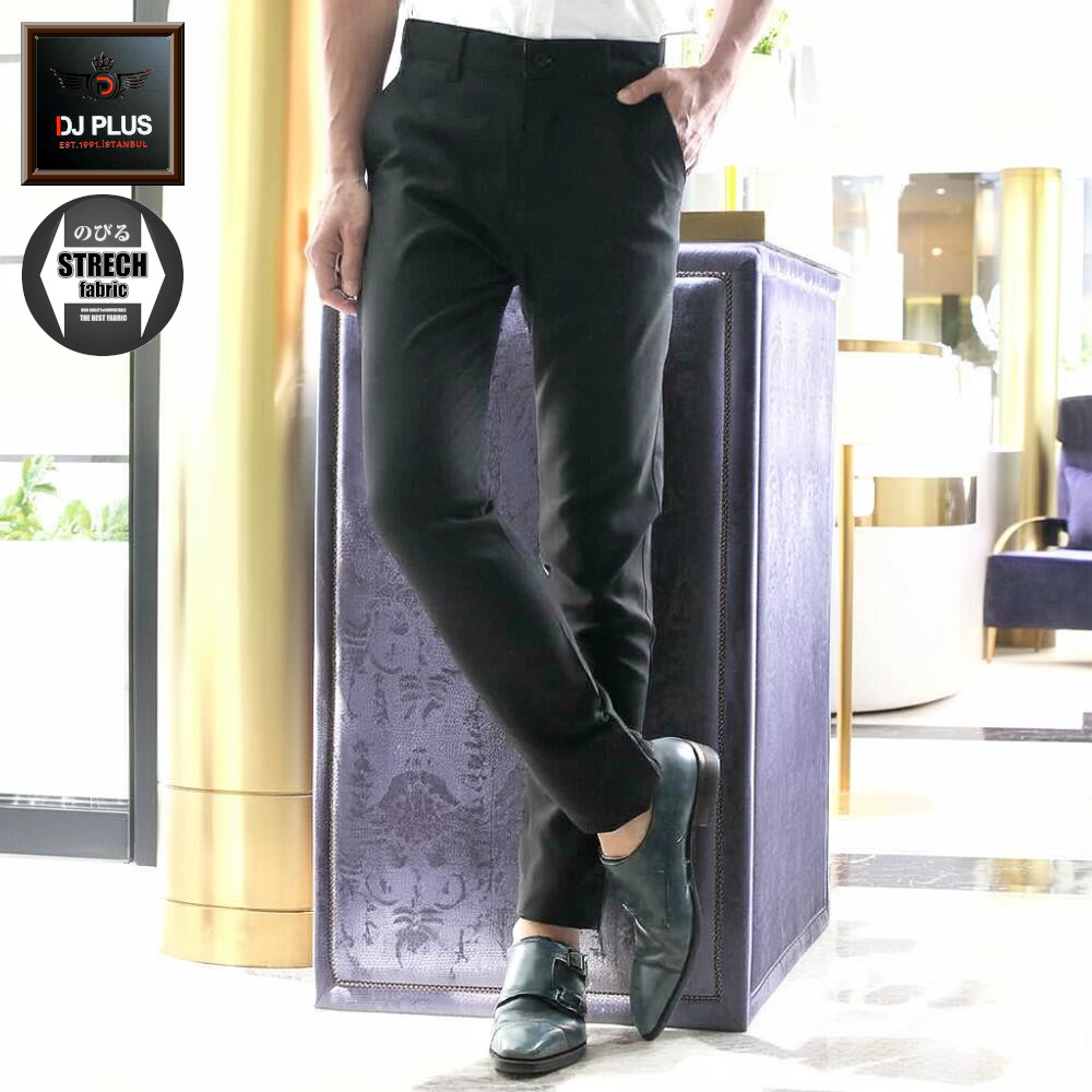 スラックス スキニー ビジネス パンツ メンズ ストレッチ 無地 黒