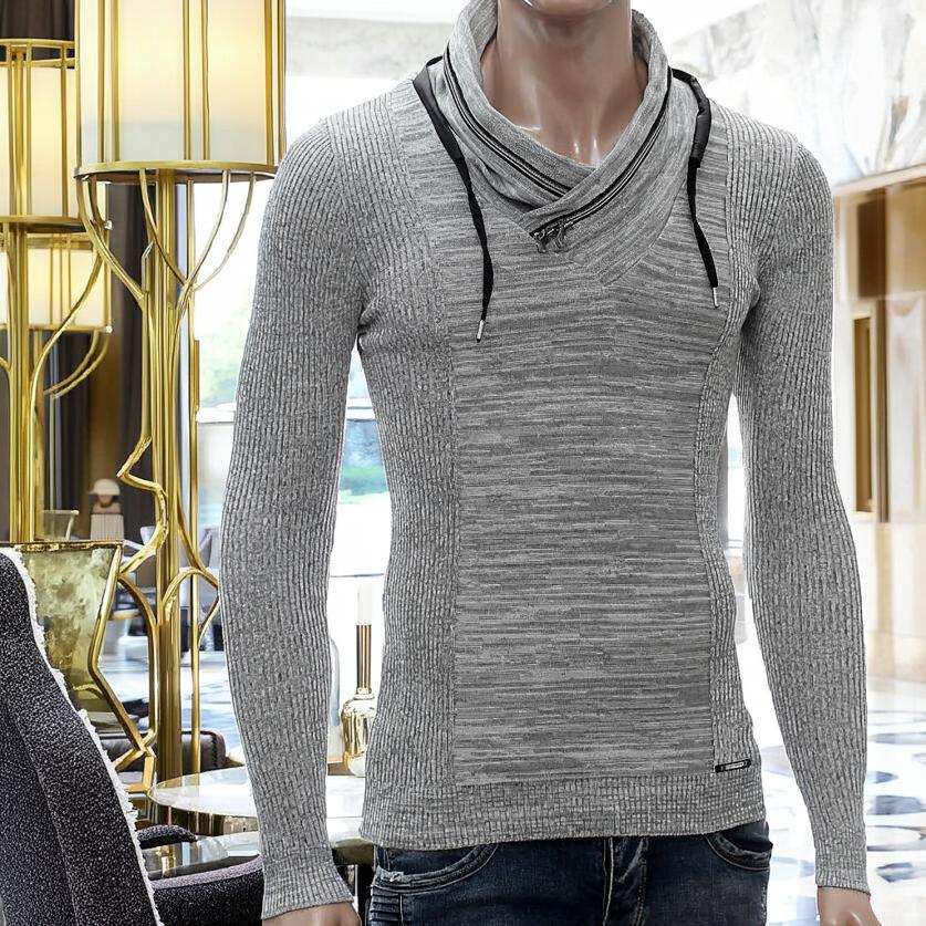 Vネック ニット セーター メンズ 薄地 秋冬春 グレー コード付き