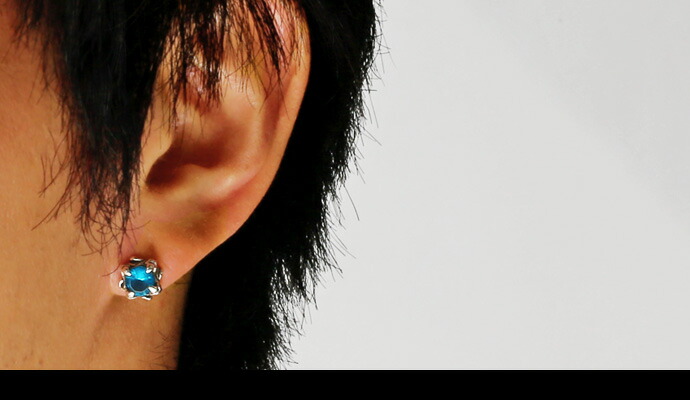 e.m ジルコニアピアス　片耳　ブルー Binich（ビニッチ） ストーングリップ ジルコニア ピアス メンズ