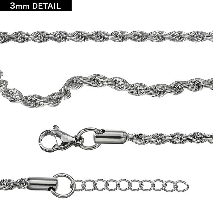 フレンチロープチェーンアンクレット メンズ レディース ステンレス 2mm 3mm幅 ねじり ロープチェーン シルバー ゴールド ブラック 3色 サイズ選択 足首 細め 関連画像5