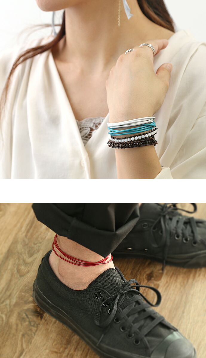 姫路レザー ラップブレスレット メンズ レディース 4重巻き 本革 アンクレット 2WAY 革紐 細め 12色 SS S M L ペアアクセサリー 男女兼用 腕輪 ユニセックス 関連画像2
