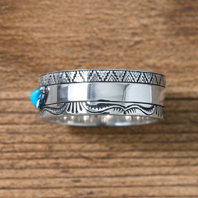Indian Jewelry シルバー925 ターコイズ 平打ちリング メンズ