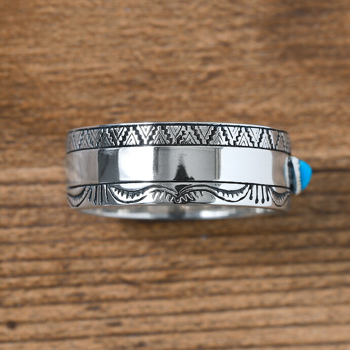 Indian Jewelry シルバー925 ターコイズ 平打ちリング メンズ