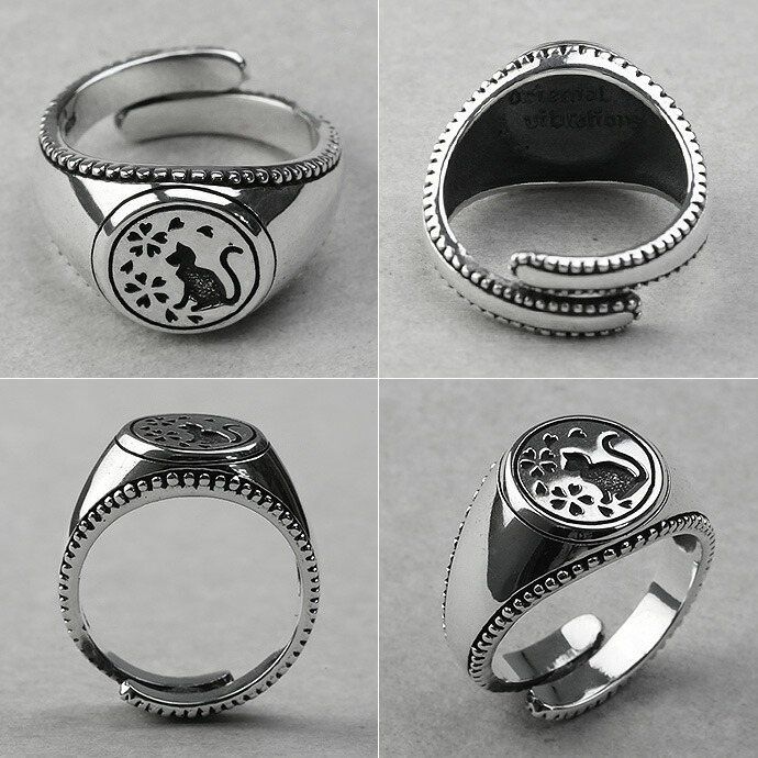 R59 keshi　猫の足跡　芥子　 黒蝶真珠　SV　指輪　リング Binich（ビニッチ） サクラ ＆ キャット リング 印台 メンズ 指輪