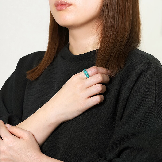Binich シルバー925 ターコイズ リング メンズ 指輪 甲丸 ゴツめ