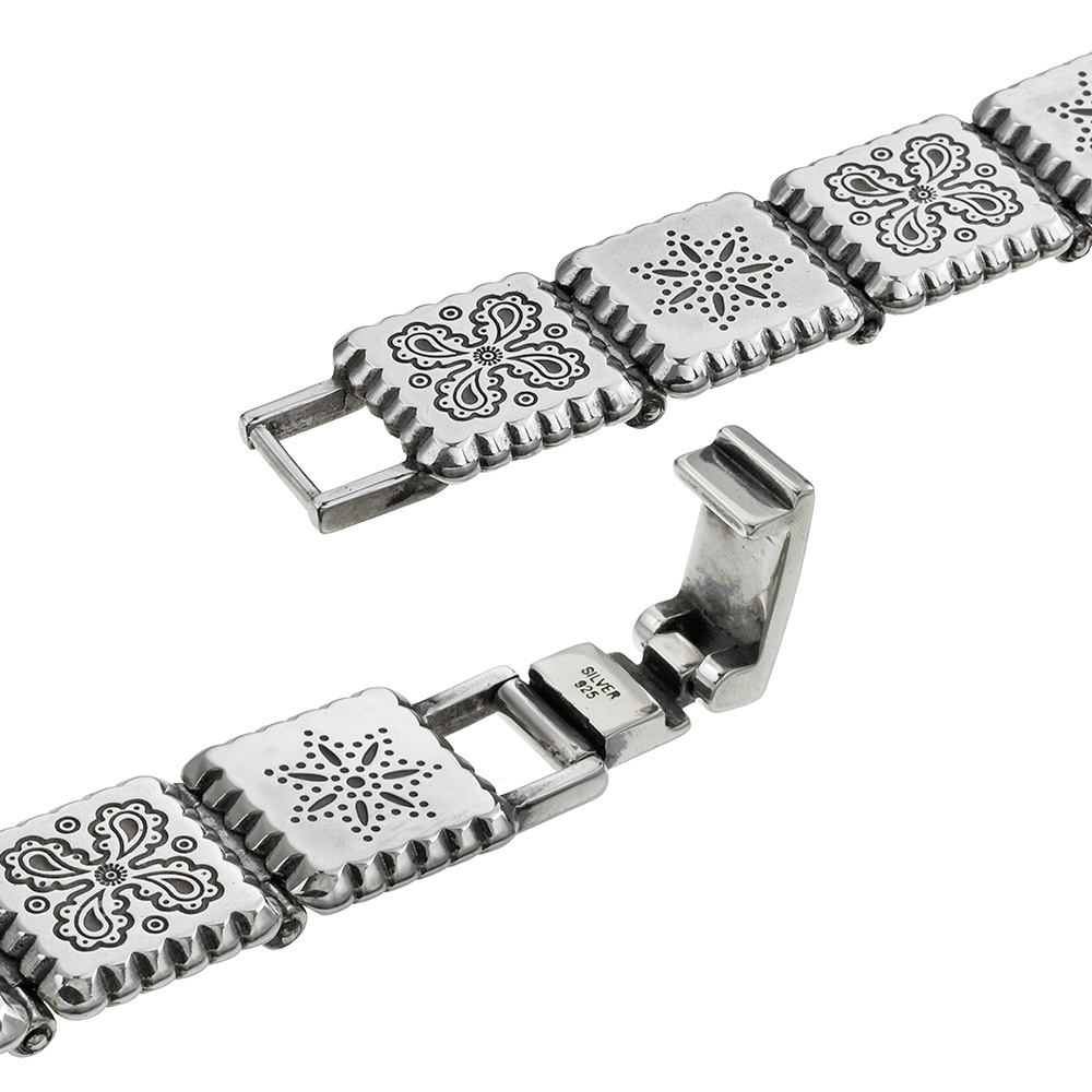 シルバー925 ペイズリー柄 ブレスレット メンズ ブランド FLUI(フルイ) バンダナ柄 シルバーアクセサリー リンクブレスレット プレート 男性 メンズブレスレットの画像