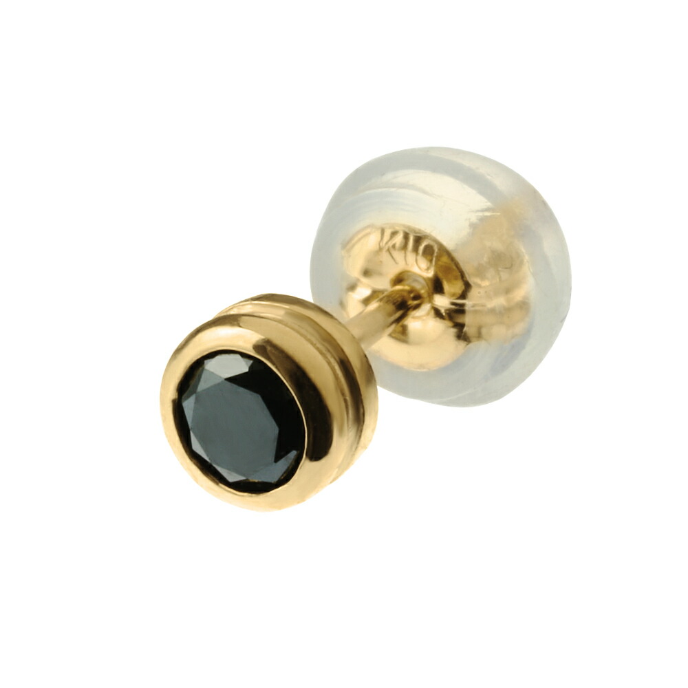 ブラックダイヤモンドピアス メンズ 10金 K10ゴールド 0.1カラット 片耳用 ブランド 黒 シンプル 小さめ カッティングの画像