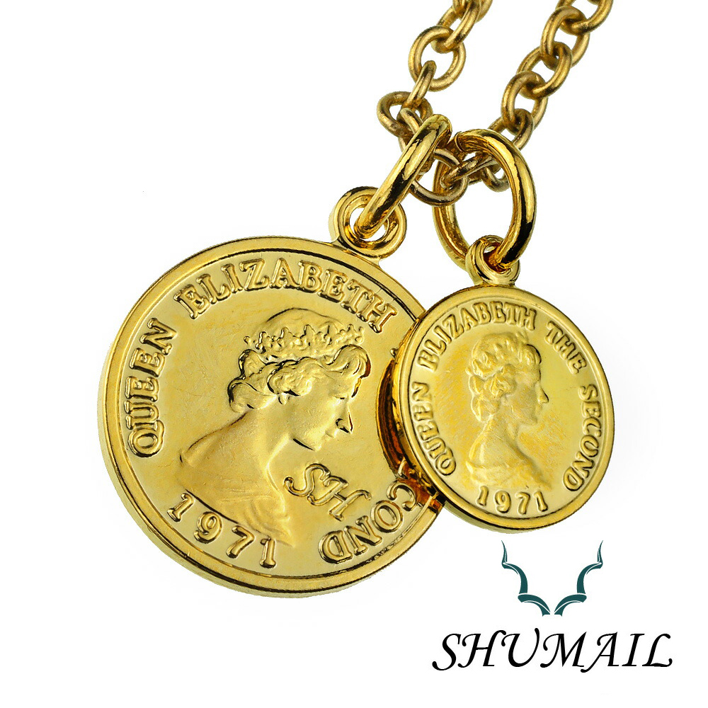 SHUMAIL(シュメール) ネックレス メンズ ダブル ゴールド コイン ペンダント シンプル ブランド ステンレススチール316L PVD アクセサリー ブラス
