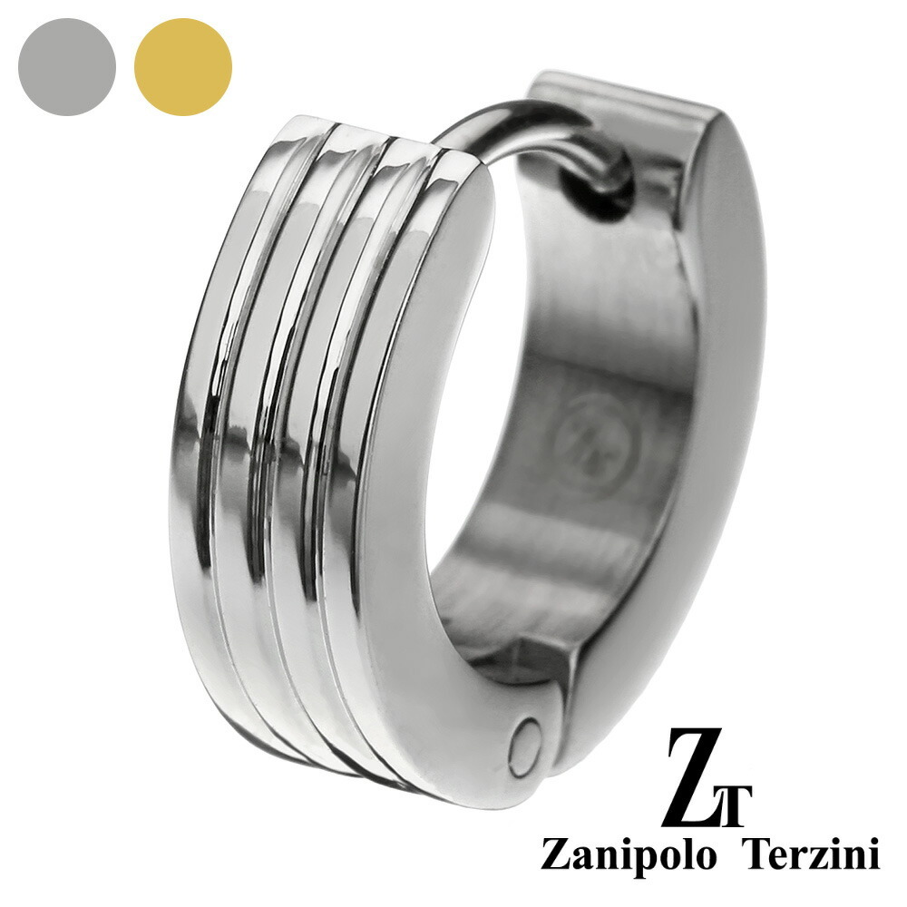 zanipolo terzini (ザニポロタルツィーニ) ハーフ フォー ライン フープピアス メンズ 男性 アクセサリー ステンレス ピアス 片耳用 (1個売り)