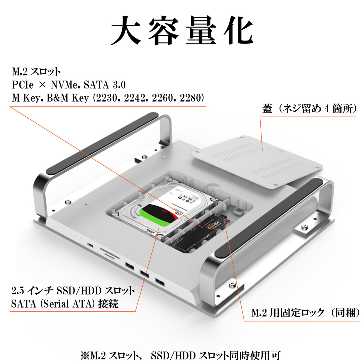 Mac mini / iMac ドッキングステーション スタンド 8in1 TypeC ハブ + パソコン台 シルバー 2.5インチSSD/HHD  M.2 スロット TypeA TypeC SD/TF microSD : minihub-stand : ATLAS - 通販 -  Yahoo!ショッピング