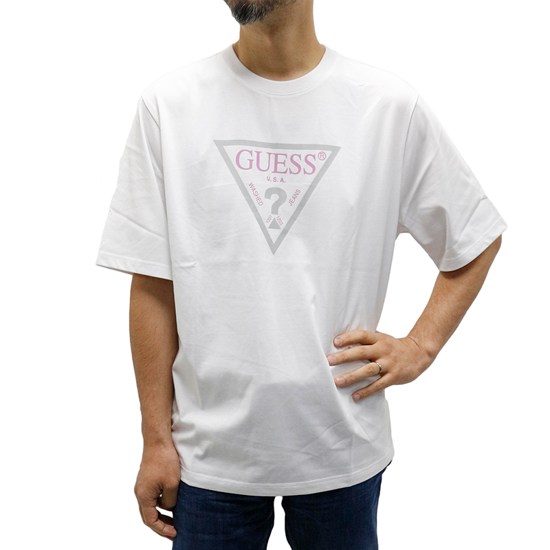 ゲス メンズ トップス GUESS MN2K9406K Triangle Logo Tee トライアングル ロゴ ワンポイント ホワイト ブラック 白  黒 クルー 半袖 かっこいい おしゃれ 男性