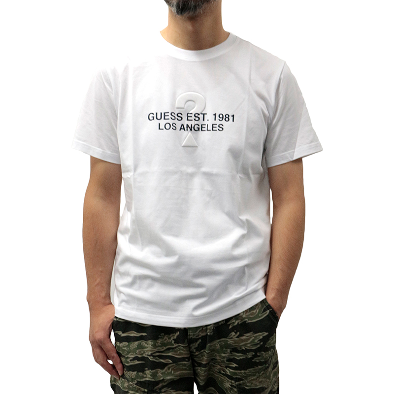 ゲス メンズ トップス GUESS MN2K9490k Lettering Logo Tee レタリング ロゴ Tシャツ ホワイト ブラック 白 黒  スタイリッシュ 綿100 コットン クルー 半袖