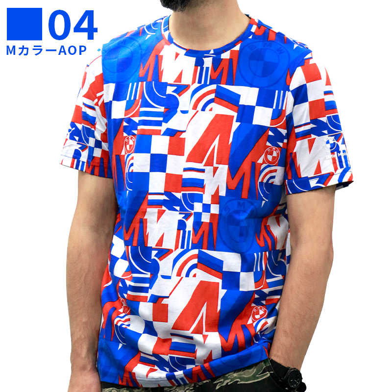 プーマ メンズ トップス PUMA 533378 BMW MMS AOP S/S TEE | ホワイト 白 プリント 総柄 ブルー 青 ブランド  モーター スポーツ スポーティ 観戦 世界 車 ｜P