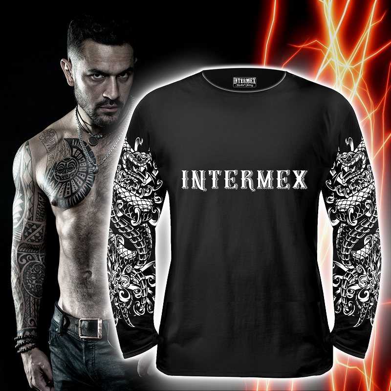 長袖 Tシャツ メンズ サムライ スカル 黒×白 ロンT INTERMEX ITM