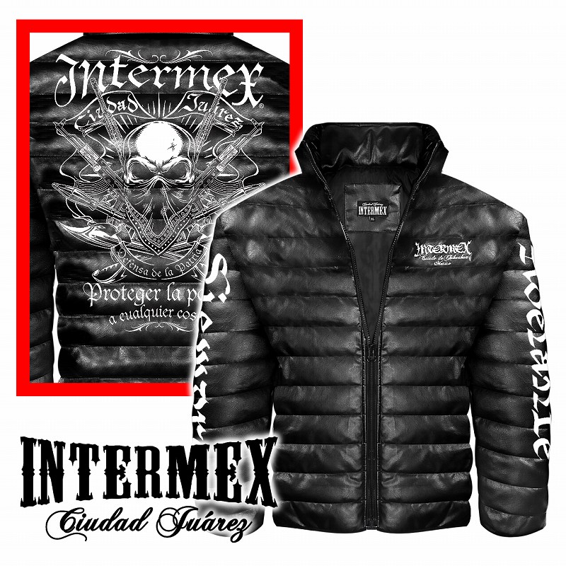 unknown ライダース スカル柄 ライトストーン XL ジャケット メンズ スカル柄 レザー調 中綿ジャケット INTERMEX ITM-083 メンズ