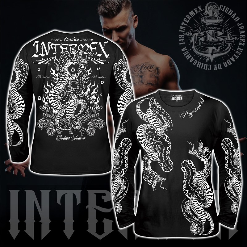 長袖 Tシャツ 服 INTERMEX コブラ パイソン柄 ロンT itm-093 黒 白