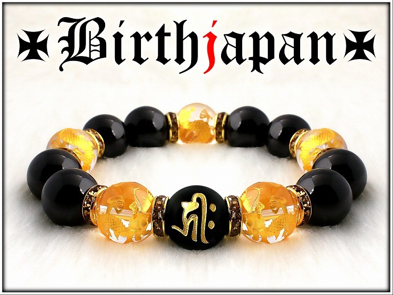 ポイント10倍 極太16mm ロンデル×オニキス 金龍水晶数珠ブレスレット