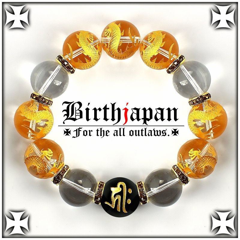 ポイント10倍 極太18mm ロンデル×金龍水晶 水晶数珠ブレスレット