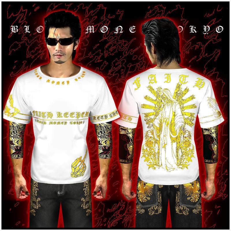 ポイント10倍 14005白×金 BLOOD MONEY TOKYO-半袖Tシャツ スカル