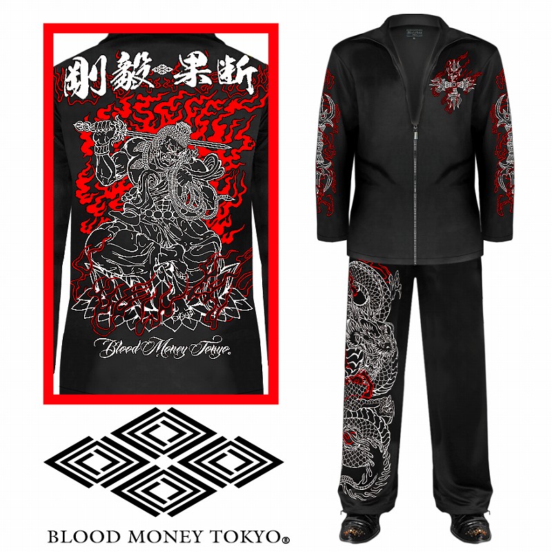 JUVENILE DELINQUENT 和柄ジャージセット（XXL.XXXL） セットアップジャージ (長袖+長ズボン) 服 BLOOD MONEY TOKYO 不動明王