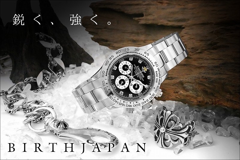 送料無料&ポイント10倍 1年間保証付 8石ダイヤモンド付クロノグラフ