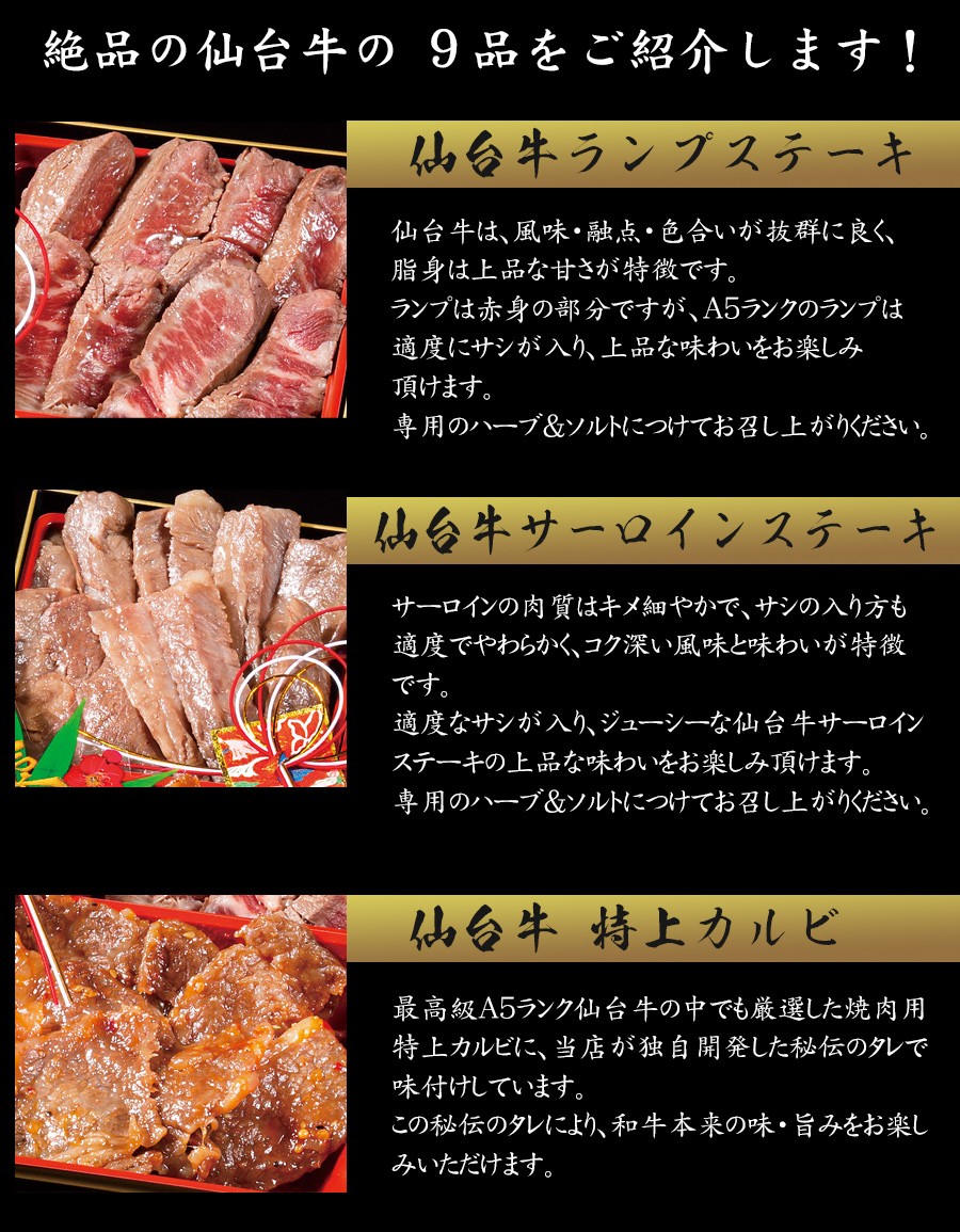 「肉のいとう」最高級A5ランク仙台牛お肉のおせち料理・商品内容