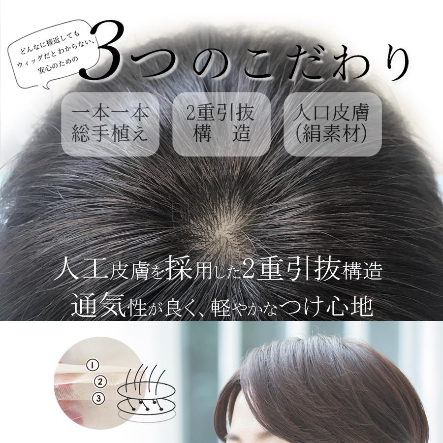 改良品 日本仕上げ ヘアピース 人毛 100% 高品質 ウィッグ 23cm〜27cm