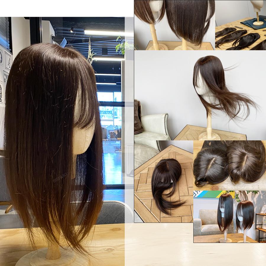 改良品 日本仕上げ ヘアピース 人毛 100% 高品質 30cm(28cm〜34cm) 40cm(38cm〜44cm) 自然 ウィッグ 前髪付き 白髪  薄毛 脱毛 ロング 母の日 (col 30+/40+)