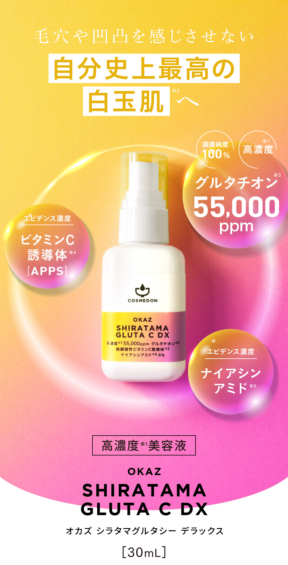 正規取扱店 日本製 グルタチオン 55,000ppm 純度100% ビタミンC