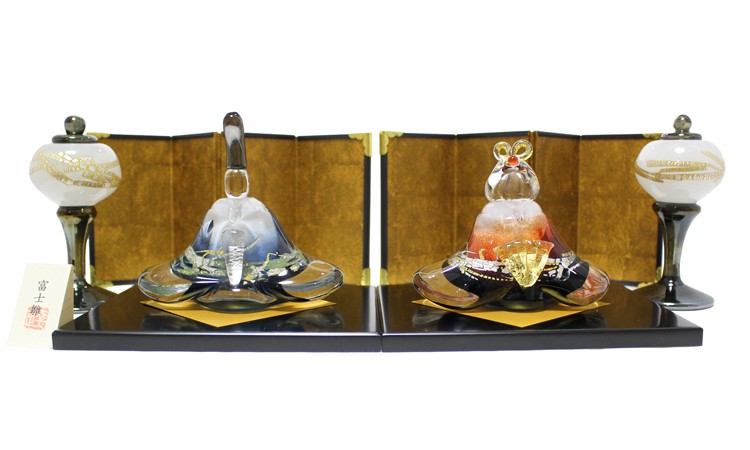 ガラスのお雛様 富士雛 (ふじびな) 雪洞 (ぼんぼり) 付き glass calico