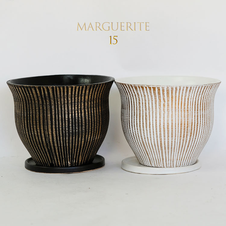 植木鉢 マルグリット15 受皿付 ポット セラミック 釉薬 径16cm 高12cm