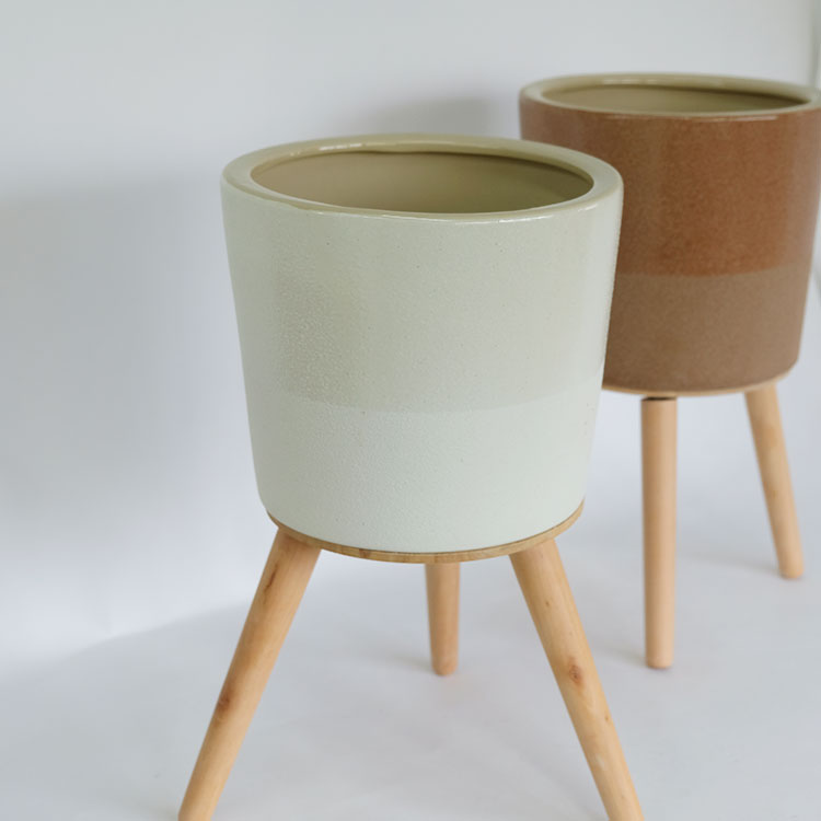 植木鉢 おしゃれ エルナ40 木製脚付き鉢カバーフラワースタンド 室内用