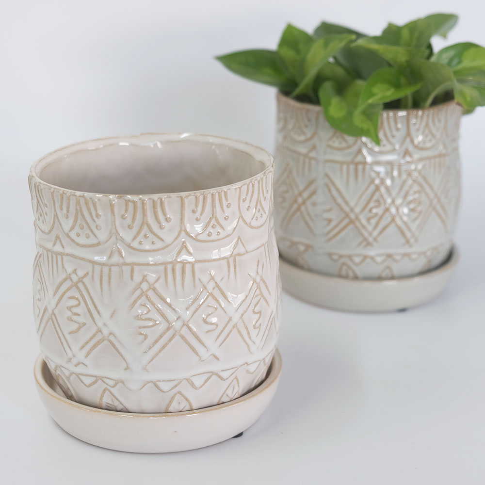 植木鉢 おしゃれ フェミニンS12 受皿付 径13cm 高13cm セミックポット