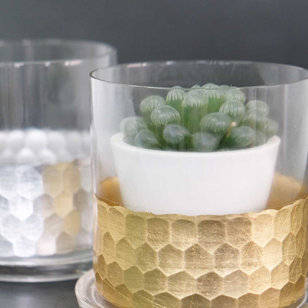 植木鉢 おしゃれ GOLD and SILVER CYLINDER 鉢 受皿付 ガラス 径