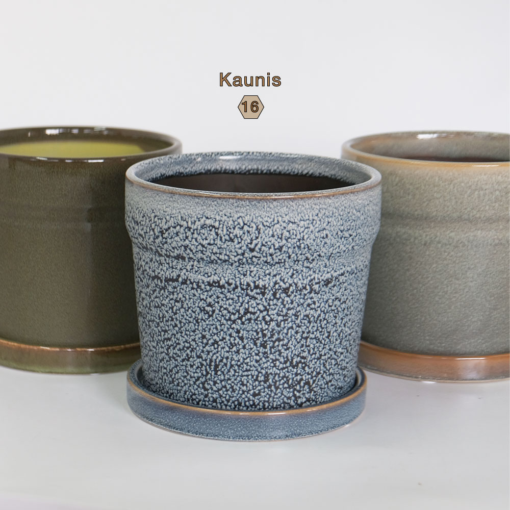植木鉢 おしゃれ Kaunis16 陶器鉢 受皿付き 底穴あり 径16cm 高14cm