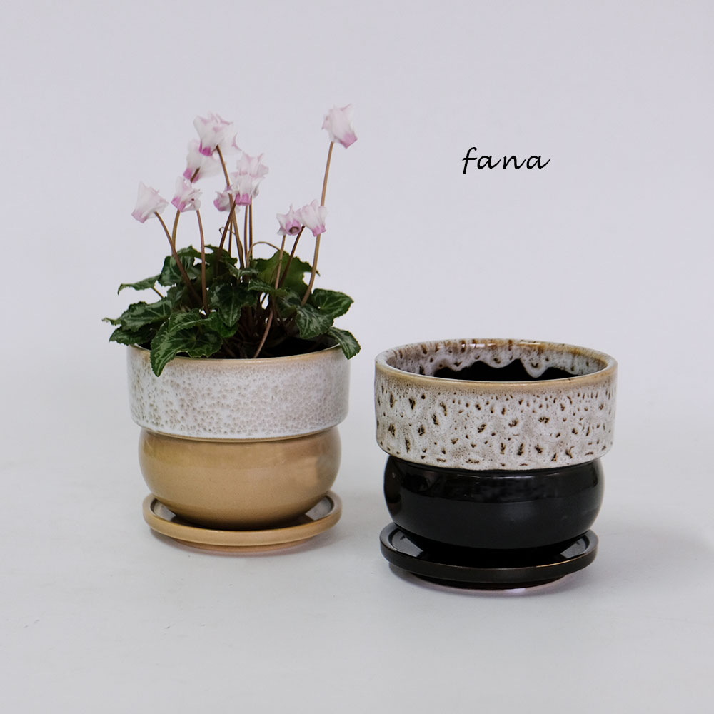 植木鉢 陶器鉢 おしゃれ ファナS/SS 受皿付 薄緑 ベージュ 赤茶