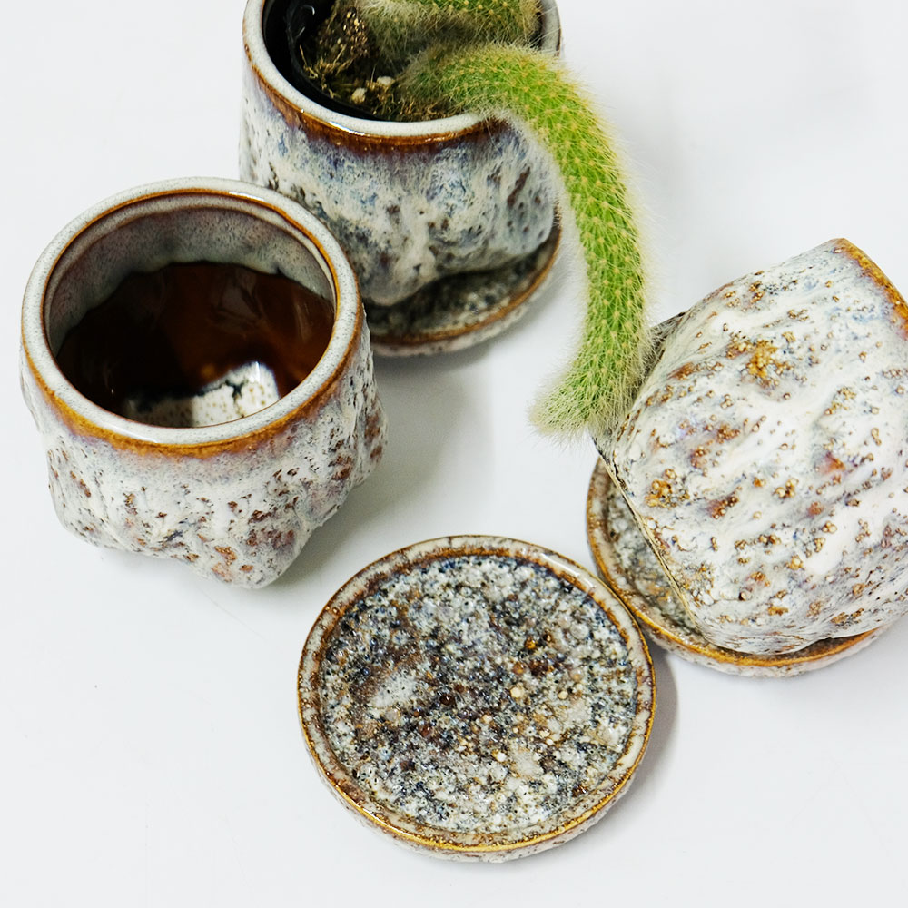 植木鉢 陶器鉢 おしゃれ ナバホS 8cm 径高 7cm 受皿付 セラミック鉢