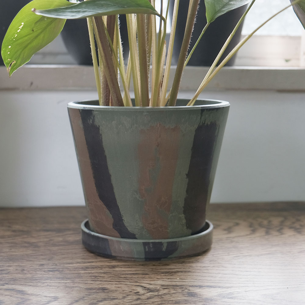 プラ鉢 カモフラージュポット 12 受皿付 径12cm 高さ10cm black