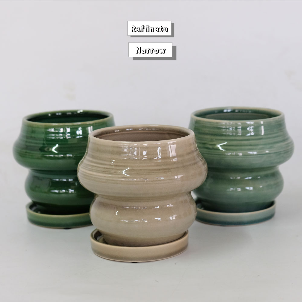 植木鉢　陶器　12個セット 植木鉢おしゃれ rafinato Narrow 12 受皿付 径12cm 高11cm 底穴あり
