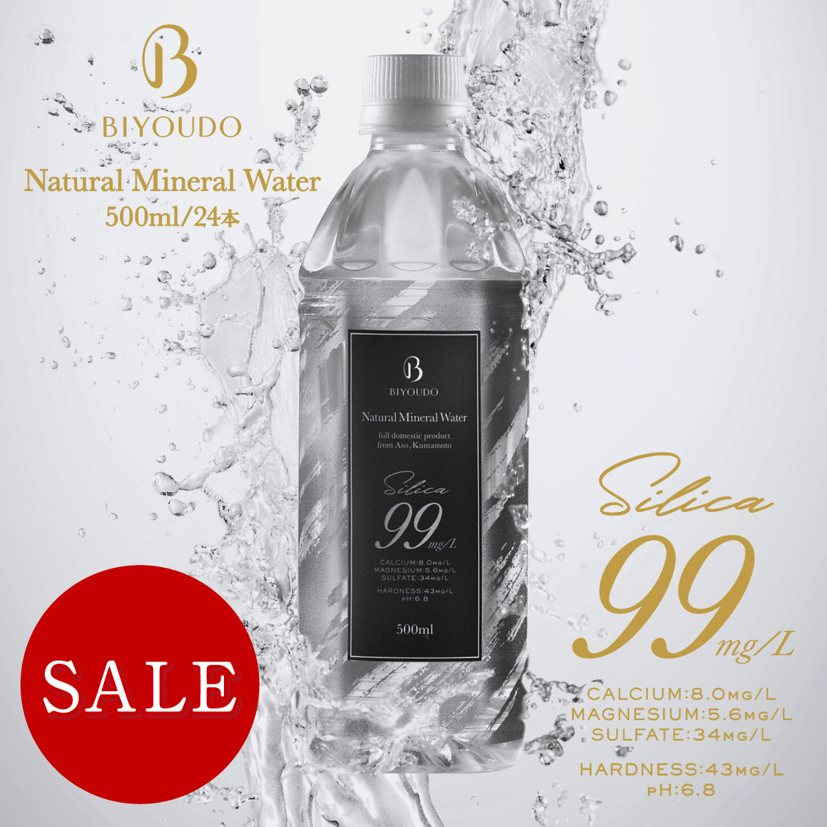 【2,840円→SALE 2,498円｜8/4〜8/9】水 美容ミネラル シリカ高含有 99mg/L シリカ水 500ml×24本 BIYOUDO ミネラルウォーター 国産 天然水 美陽堂 軟水 | BIYOUDO
