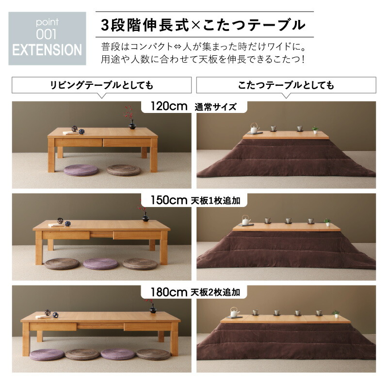 ローテーブル 伸縮 ダイニングテーブル こたつ　6人 8人 6人掛け　こたつテーブル 高さ36-41 幅120-180